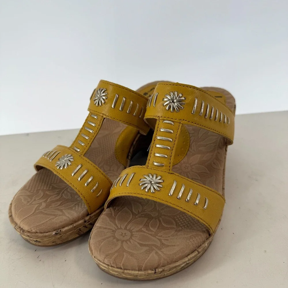 B.O.C. Born‎ Concept Floral Open Toe Platform Heel Wedge Sandals Yellow Size 7